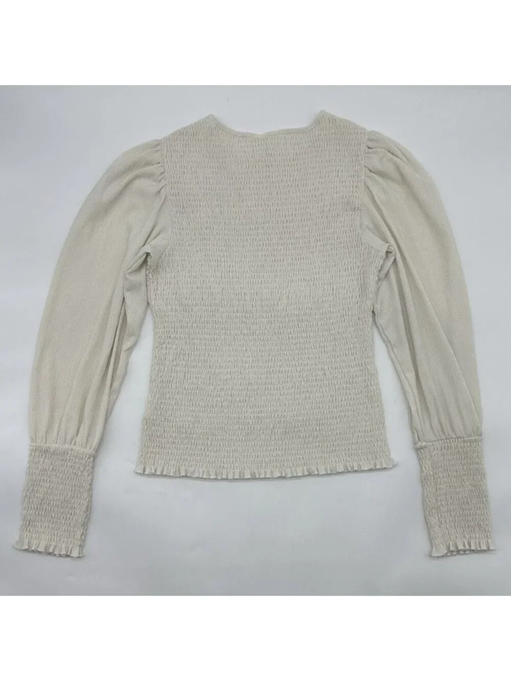 By Anthropologie Women's Size XL Ivory Cream Smocked Long Puff Sleeve Blouse Top